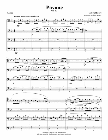 Free Sheet Music Pavane For Trombone Or Low Brass Quartet