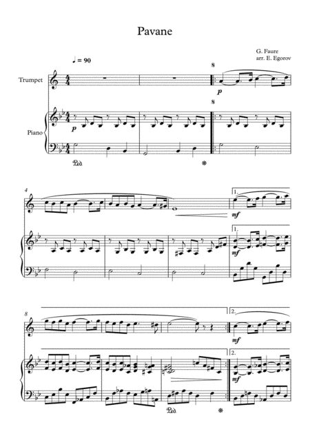 Pavane Gabriel Faure For Trumpet Piano Sheet Music