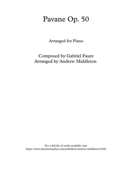 Pavane Op 50 Arranged For Solo Piano Sheet Music