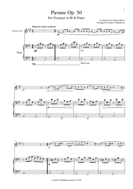 Free Sheet Music Pavane Op 50 For Trumpet In B Flat And Piano