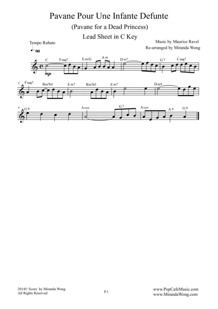 Pavane Pour Une Infante Defunte Pavanne For A Dead Princess Flute Or Oboe Solo In C Key With Chords Sheet Music