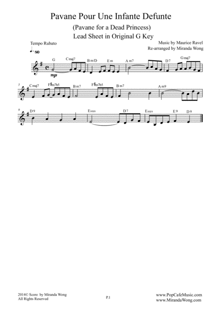 Pavane Pour Une Infante Defunte Pavanne For A Dead Princess Violin Solo In G Key With Chords Sheet Music