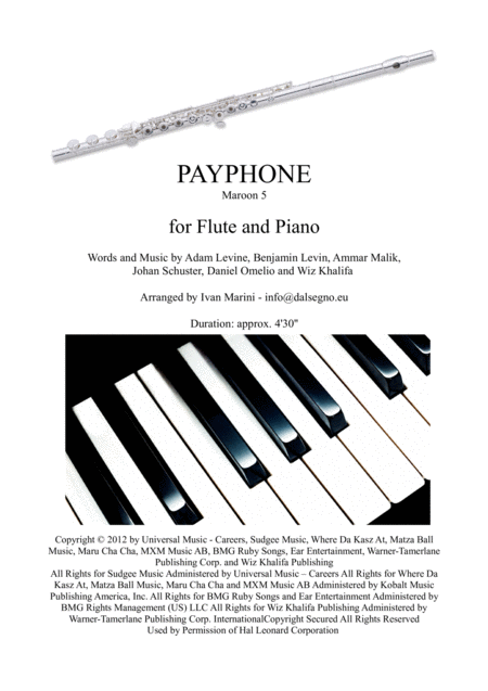 Free Sheet Music Payphone By Maroon 5 For Flute And Piano