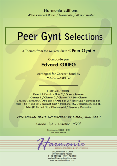 Peer Gynt Selections For Concert Band Edvard Grieg Arr Marc Garetto Sheet Music