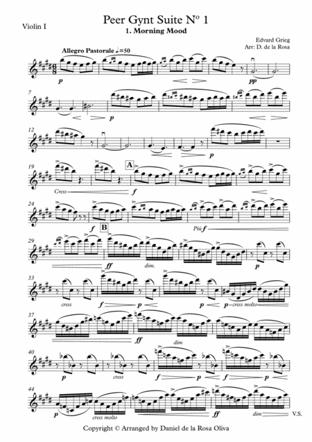 Peer Gynt Suite N 1 1 Morning Mood For String Quartet Parts Sheet Music