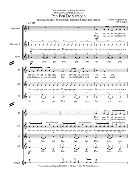 Free Sheet Music Pen Pen De Sarapen