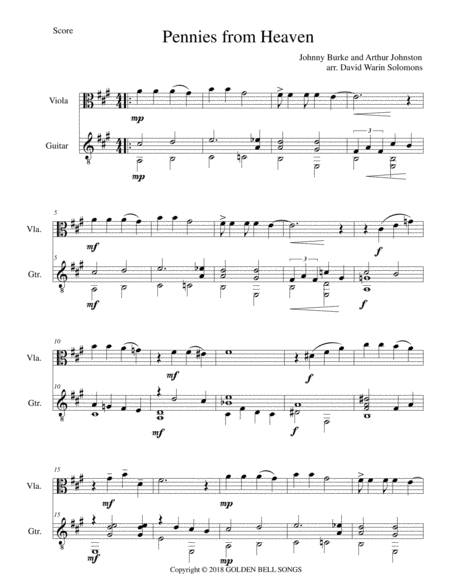 Free Sheet Music Pennies From Heaven For Viola And Guitar