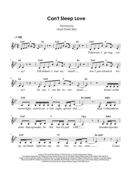 Free Sheet Music Pentatonix Cant Sleep Love Bb