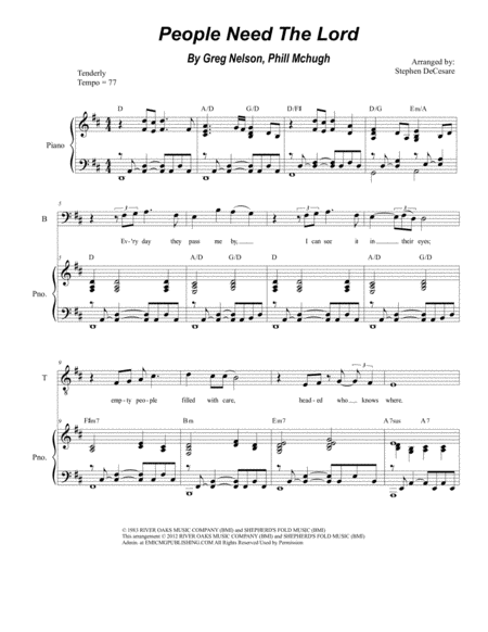 Free Sheet Music People Need The Lord For 2 Part Choir Tb