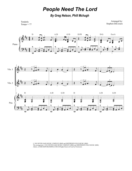 Free Sheet Music People Need The Lord For String Quartet And Piano