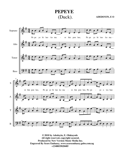 Free Sheet Music Pepeye The Duck Satb