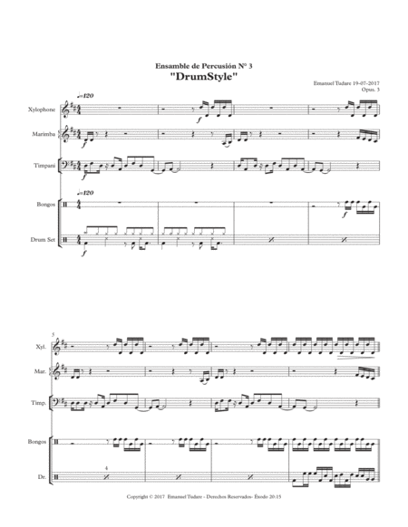 Free Sheet Music Percussion Ensemble N 3 Drumstyle