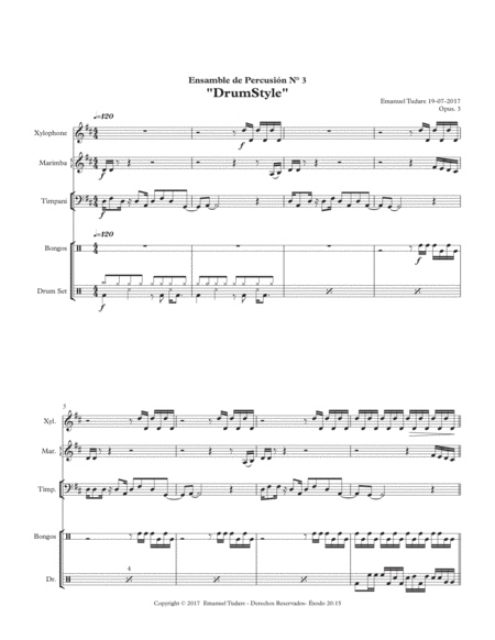 Percussion Ensemble N 3 Drumstyle Sheet Music