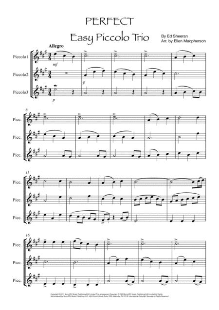 Perfect By Ed Sheeran For Easy Piccolo Trio Sheet Music