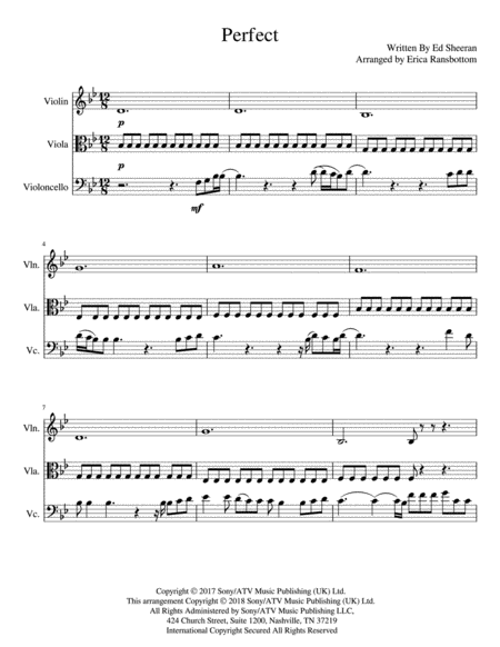 Perfect By Ed Sheeran For String Trio Violin Viola Cello Sheet Music