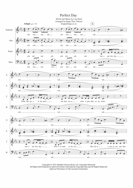 Perfect Day Satb A Capella Sheet Music