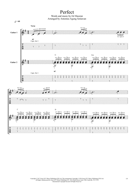 Perfect Duet Guitar Tablature Sheet Music