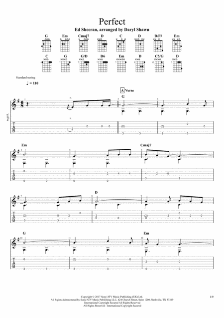 Perfect Ed Sheeran For Solo Fingerstyle Guitar Sheet Music