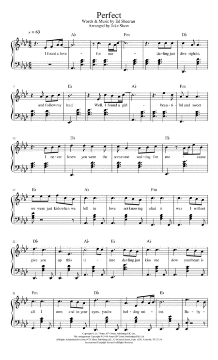 Free Sheet Music Perfect Ed Sheeran Piano Transcription