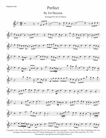 Free Sheet Music Perfect Original Key Soprano Sax