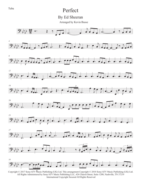 Free Sheet Music Perfect Original Key Tuba