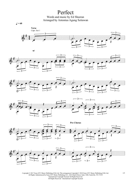 Free Sheet Music Perfect Solo Guitar Score