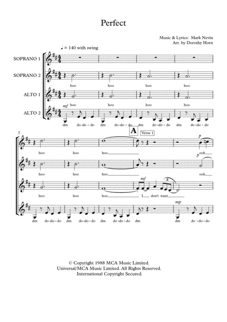 Perfect Ssaa A Capella Unaccompanied Womens Choir Sheet Music