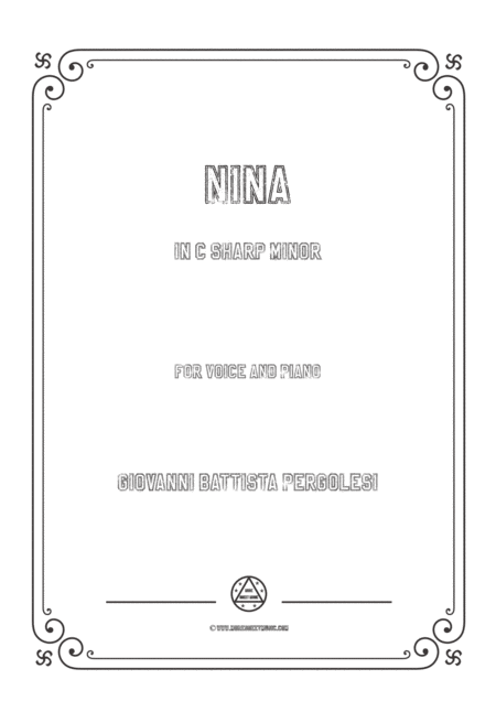 Pergolesi Nina In C Sharp Minor For Voice And Piano Sheet Music