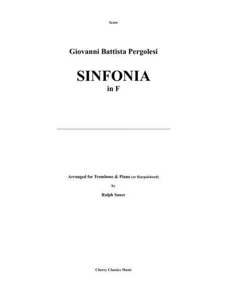 Pergolesi Sinfonia Sonata In F For Trombone And Piano Or Harpsichord Arr By Ralph Sauer Sheet Music