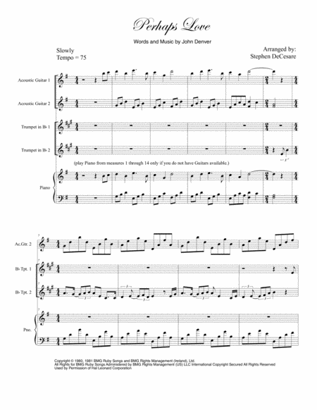 Perhaps Love Duet For Bb Trumpet Sheet Music