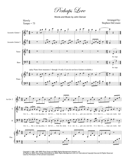 Perhaps Love For Vocal Quartet Satb Sheet Music