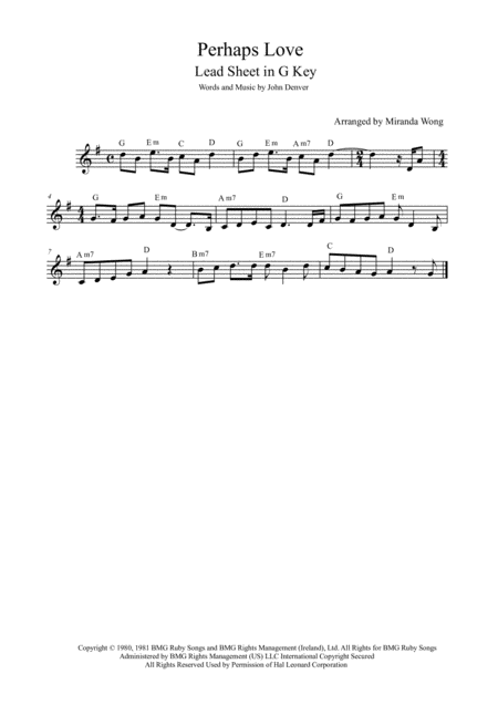 Free Sheet Music Perhaps Love Lead Sheet In G Key With Chords