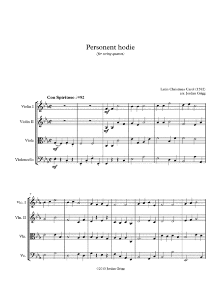 Personent Hodie For String Quartet Sheet Music