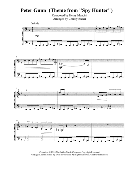 Free Sheet Music Peter Gunn Theme From Spy Hunter Intermediate Piano