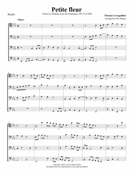 Free Sheet Music Petite Fleur For Trombone Or Low Brass Quartet