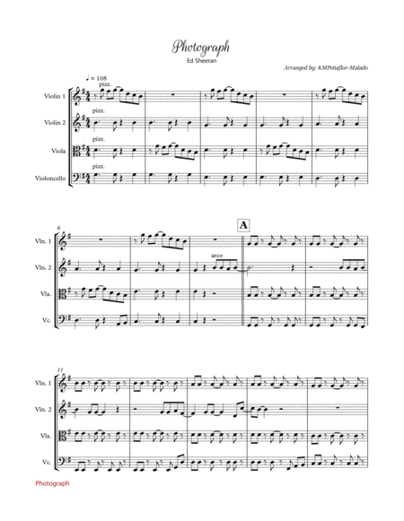 Free Sheet Music Photograph By Ed Sheeran String Quartet