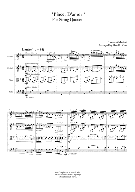 Piacer D Amor For String Quartet Sheet Music