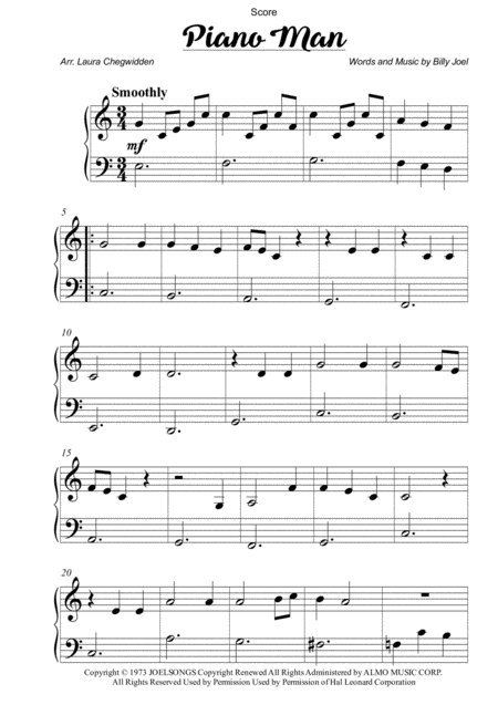 Piano Man For Easy Piano Sheet Music