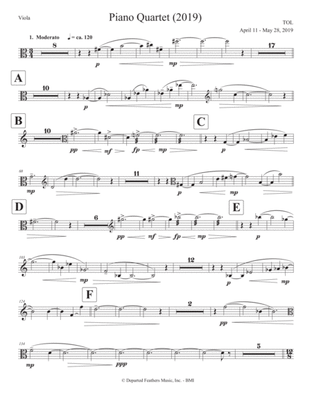 Piano Quartet 2019 Viola Part Sheet Music