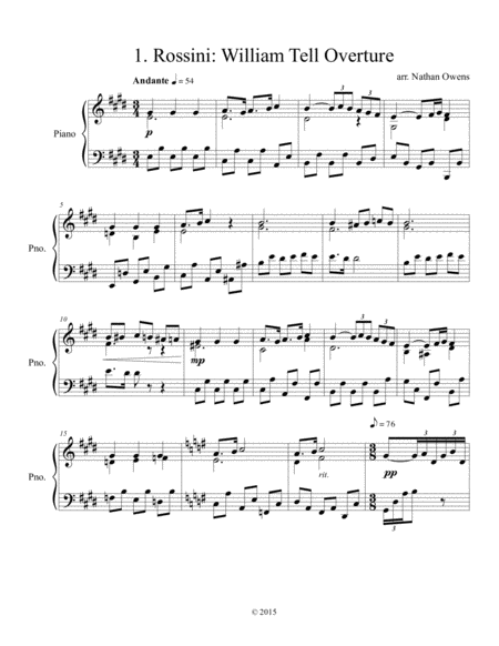 Piano Solo Simplified William Tell Overture Sheet Music