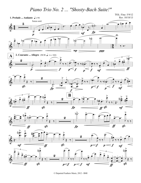 Piano Trio No 2 Shosty Bach Suite 2012 Rev 2013 Violin Sheet Music