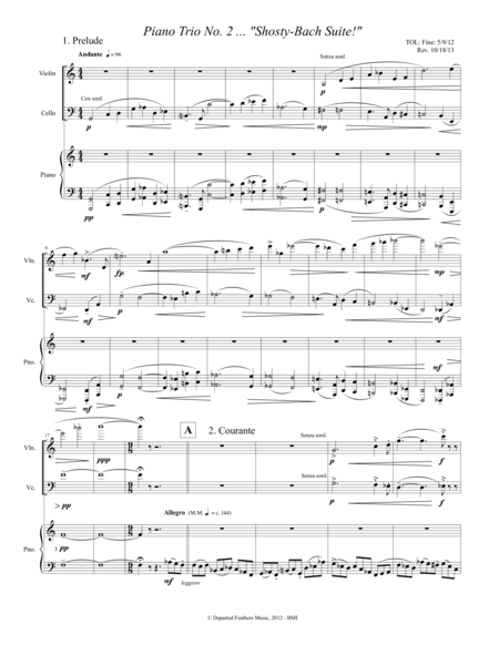 Piano Trio No 2 Shosty Bach Suite 2012 Rev 2013 Sheet Music