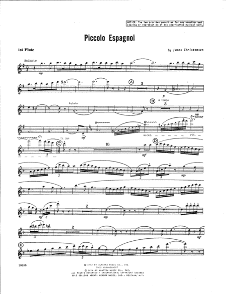 Free Sheet Music Piccolo Espagnol 1st Flute
