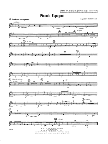 Free Sheet Music Piccolo Espagnol Eb Baritone Saxophone