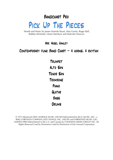 Free Sheet Music Pick Up The Pieces Fmi 8pc Funk Rock Band Chart