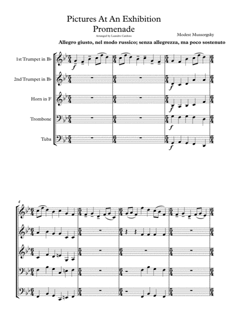 Pictures Of An Exhibition Promenade Brass Quintet Sheet Music