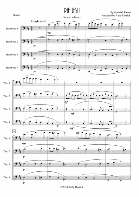 Free Sheet Music Pie Jesu For Trombone Quartet