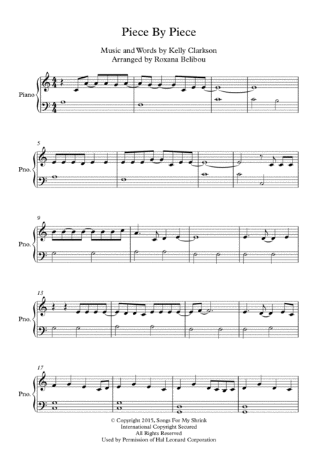 Piece By Piece C Major By Kelly Clarkson Easy Piano Sheet Music