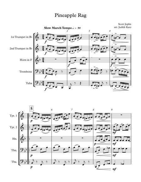 Pineapple Rag For Brass Quintet Sheet Music