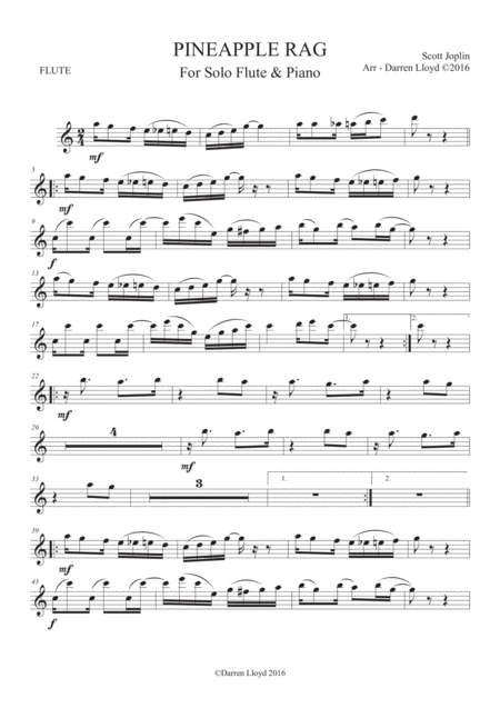 Free Sheet Music Pineapple Rag Solo Flute Piano